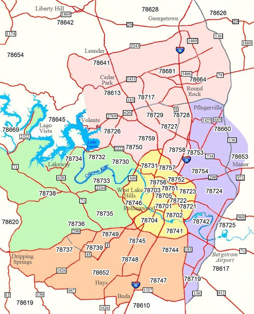 ਆਸ੍ਟਿਨ Tx ਖੇਤਰ ਕੋਡ ਦਾ ਨਕਸ਼ਾ